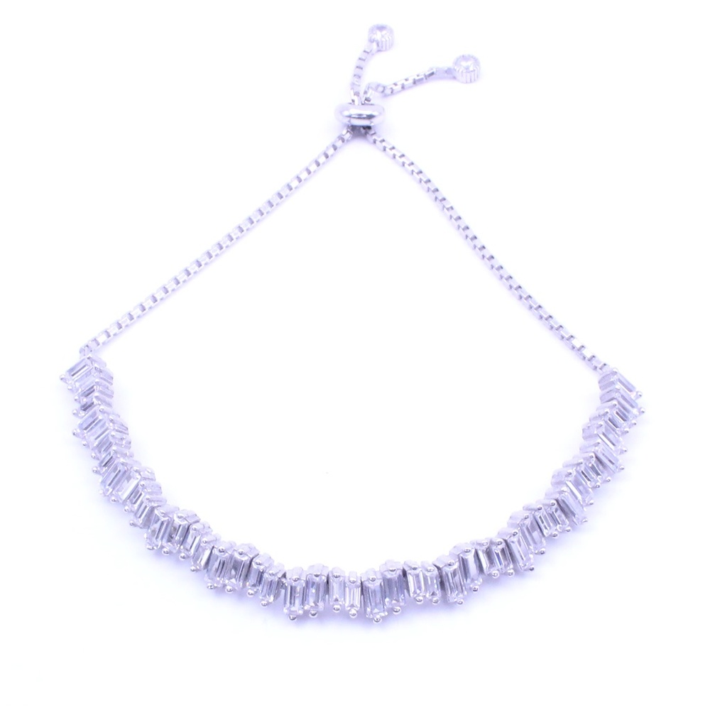 WHITE BAGUETTE CUT CZ TENNIS BRACELET - Picture 2 of 3